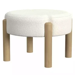 Cream Boucle Natural Wood Ottoman