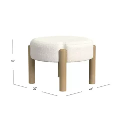 Cream Boucle Natural Wood Ottoman