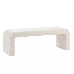 Cream Boucle Waterfall Bench, 52 in.