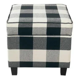 Cream Buffalo Plaid Upholstered Storage Ottoman