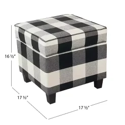 Cream Buffalo Plaid Upholstered Storage Ottoman