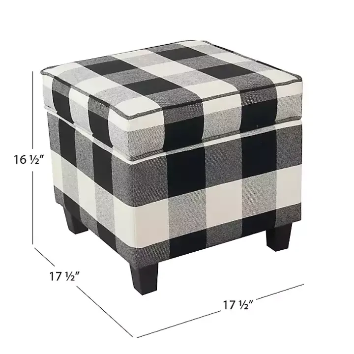 Cream Buffalo Plaid Upholstered Storage Ottoman