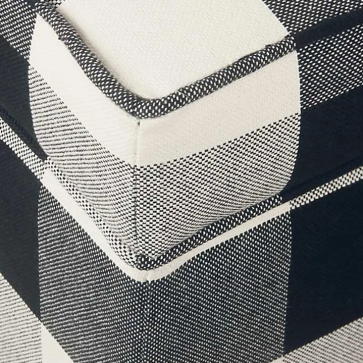Cream Buffalo Plaid Upholstered Storage Ottoman