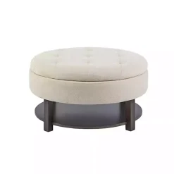 Cream Button Tufted Storage Ottoman