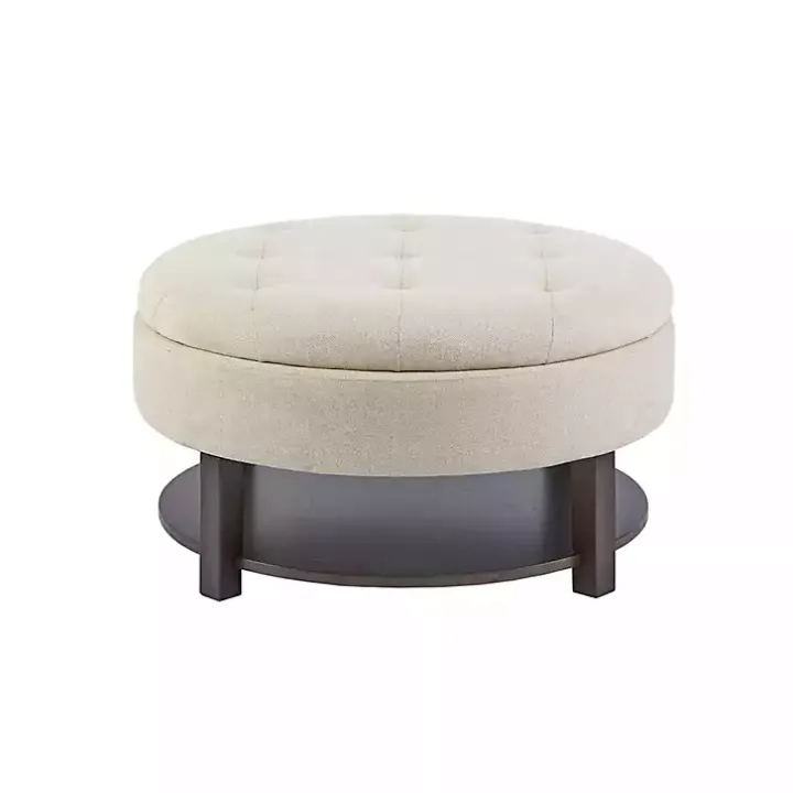 Cream Button Tufted Storage Ottoman