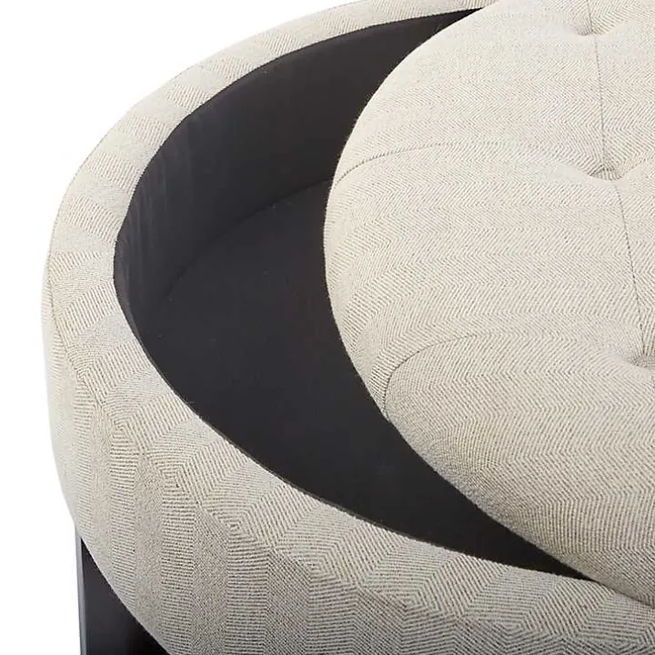 Cream Button Tufted Storage Ottoman