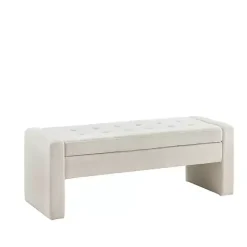 Cream Button Tufted Upholstered Storage Bench