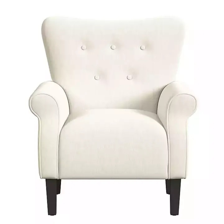 Cream Button-Tufted Rolled Arm Accent Chair