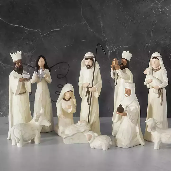 Cream Carved Figurines 11-pc. Nativity Set