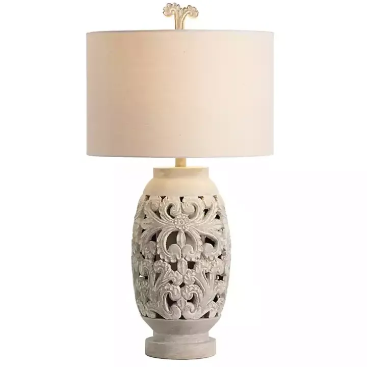 Cream Carved Floral Table Lamp