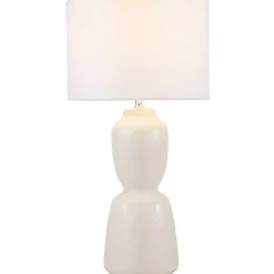 Cream Ceramic Rounded Hourglass Table Lamp