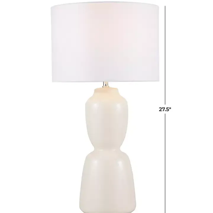 Cream Ceramic Rounded Hourglass Table Lamp