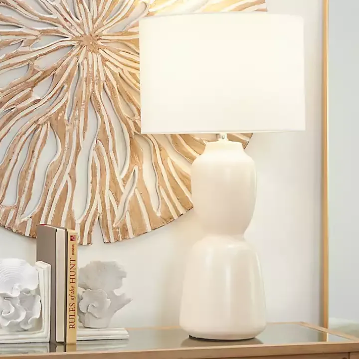 Cream Ceramic Rounded Hourglass Table Lamp