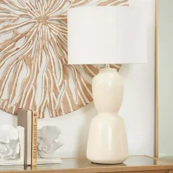 Cream Ceramic Rounded Hourglass Table Lamp
