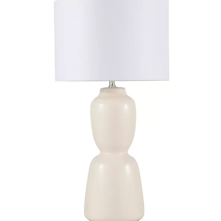 Cream Ceramic Rounded Hourglass Table Lamp