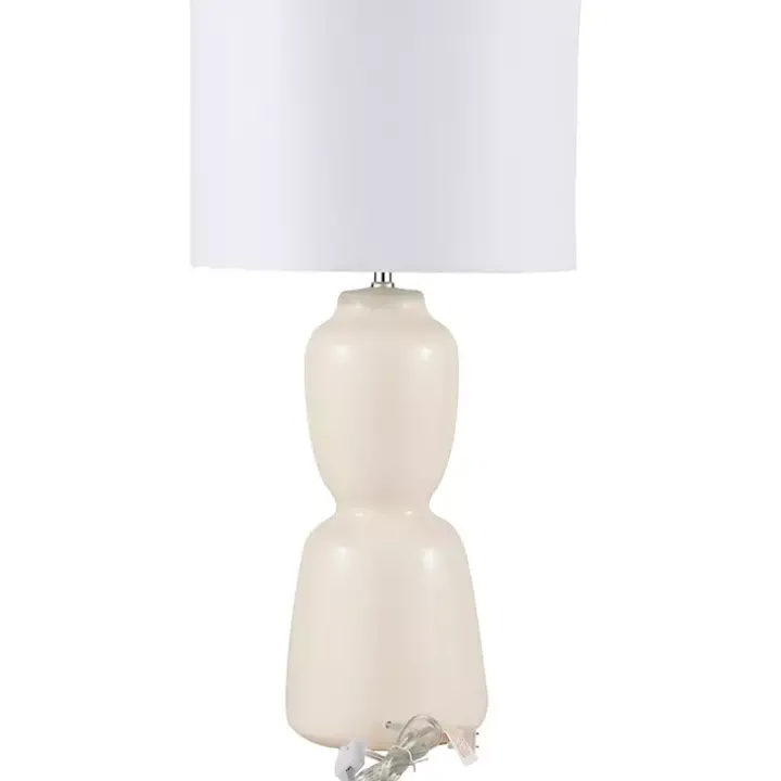 Cream Ceramic Rounded Hourglass Table Lamp