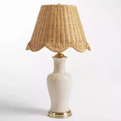 Cream Ceramic Table Lamp With Woven Shade