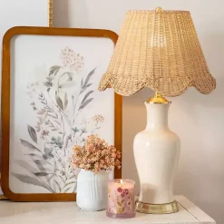 Cream Ceramic Table Lamp With Woven Shade