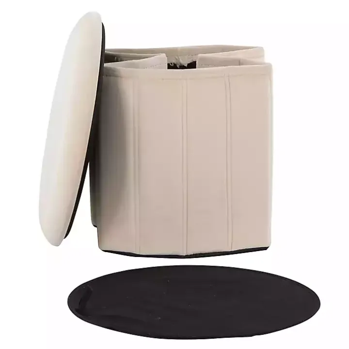 Cream Collapsible Storage Ottoman