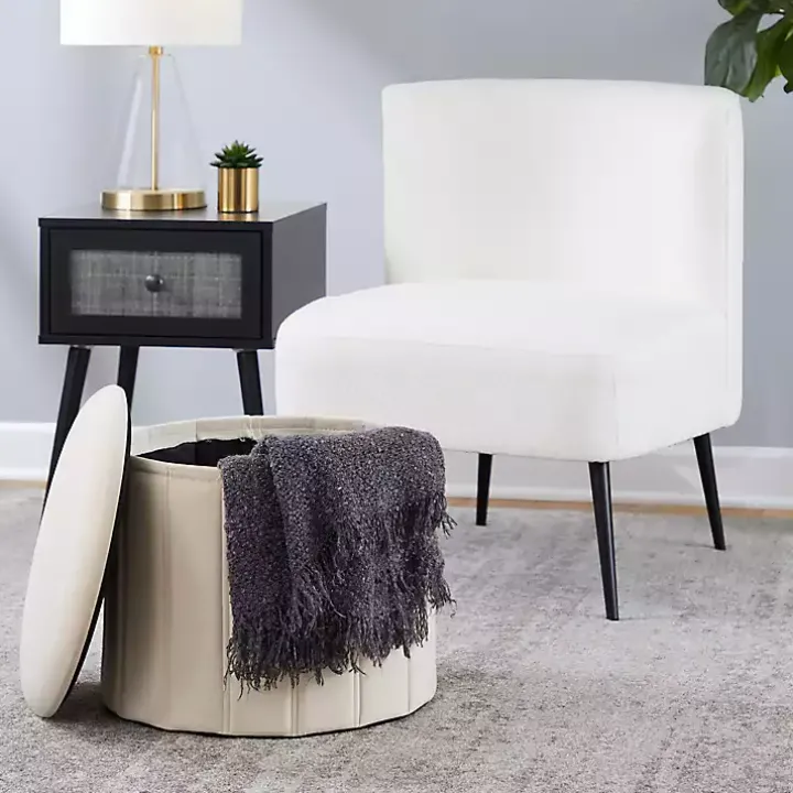Cream Collapsible Storage Ottoman
