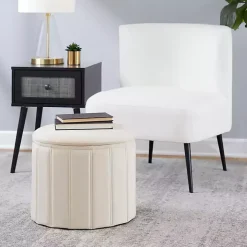 Cream Collapsible Storage Ottoman