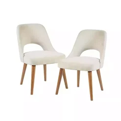Cream Cut-Out Pecan Wood Dining Chairs, Set of 2