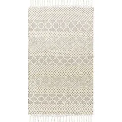 Cream Diamond Tassel Wool Area Rug, 5x7