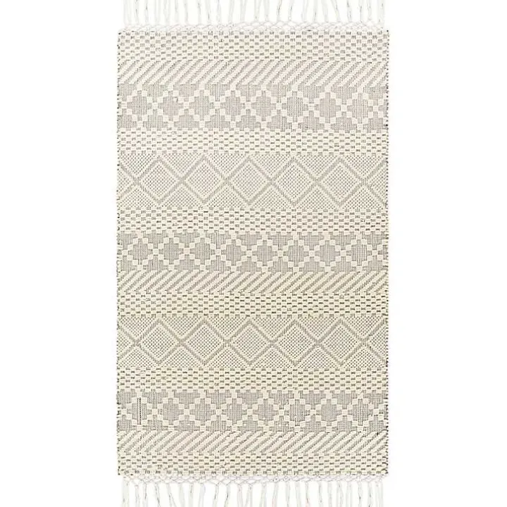 Cream Diamond Tassel Wool Area Rug, 5x7