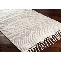 Cream Diamond Tassel Wool Area Rug, 5x7