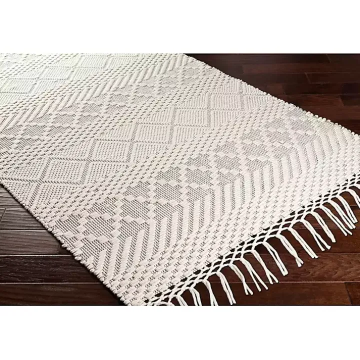 Cream Diamond Tassel Wool Area Rug, 5x7