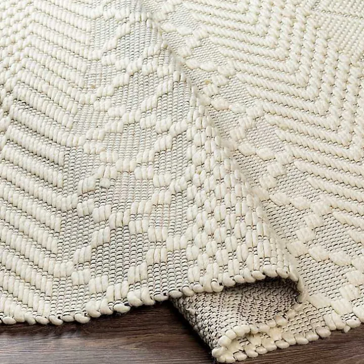 Cream Diamond Tassel Wool Area Rug, 5x7