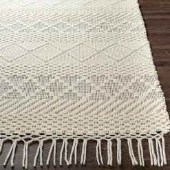 Cream Diamond Tassel Wool Area Rug, 5x7
