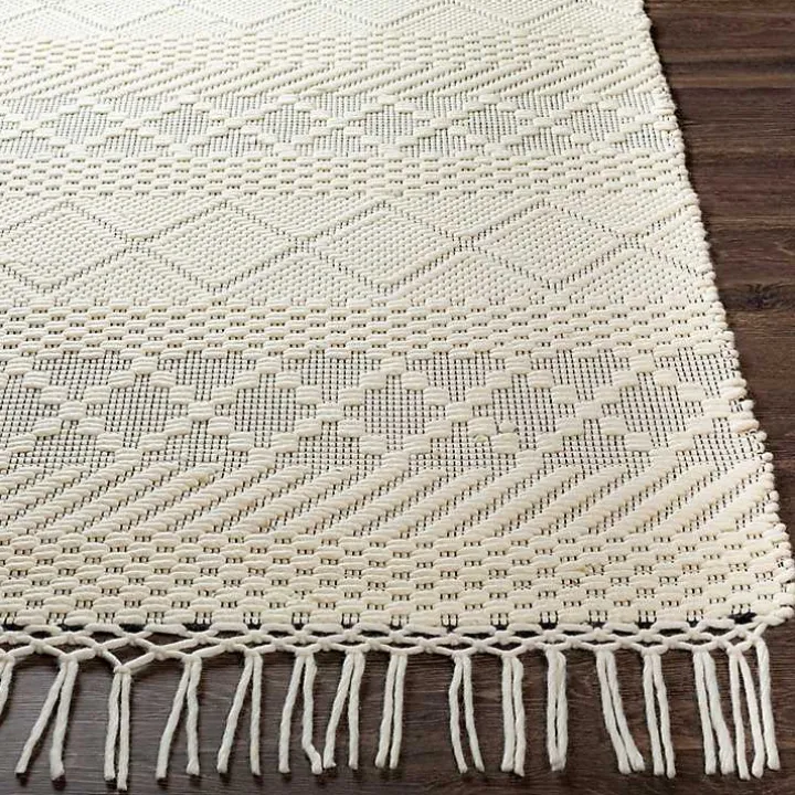 Cream Diamond Tassel Wool Area Rug, 5x7