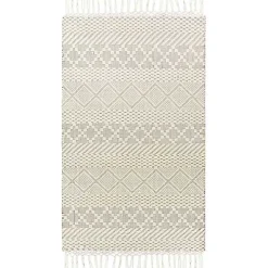 Cream Diamond Tassel Wool Area Rug, 8x10