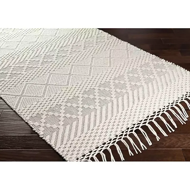 Cream Diamond Tassel Wool Area Rug, 8x10