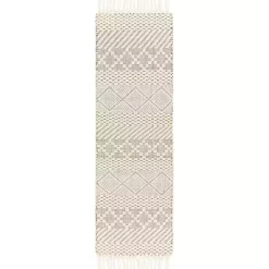 Cream Diamond Tassel Wool Runner, 2x8
