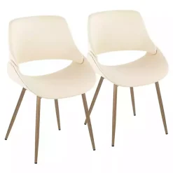 Cream Faux Leather Scooped Accent Chairs, Set of 2