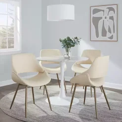 Cream Faux Leather Scooped Accent Chairs, Set of 2