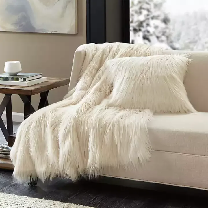 Cream Faux Mink Fluffy Throw
