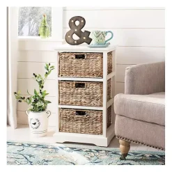 Cream Hailey Wicker Basket Storage Accent Table