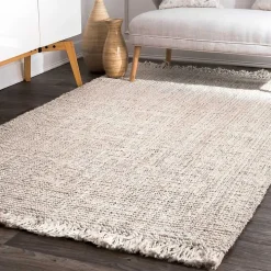 Cream Hand Woven Looped Jute Area Rug, 5x7