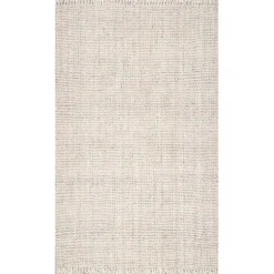 Cream Hand Woven Looped Jute Area Rug, 5x7