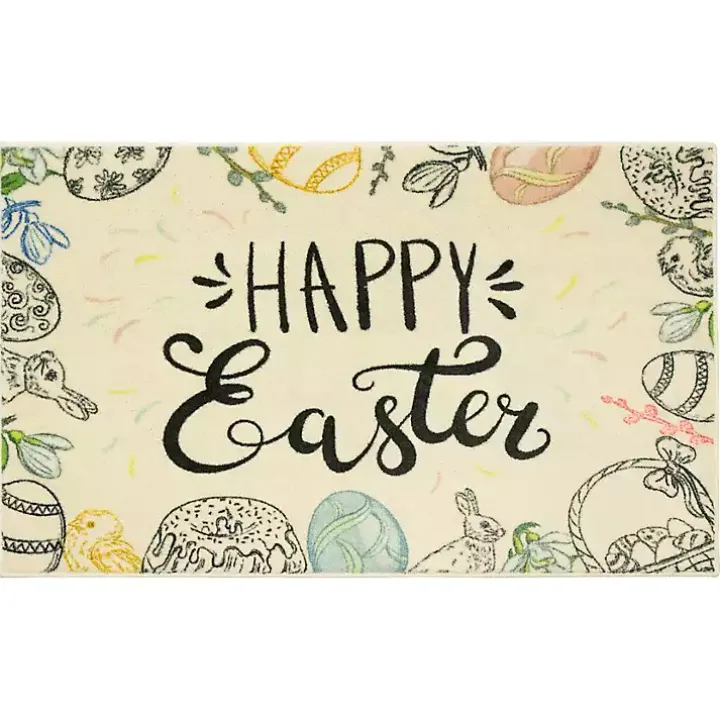 Cream Happy Easter Scatter Rug, 30x50
