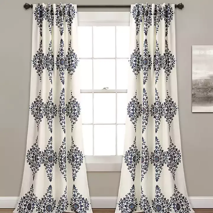 Cream Keya Medallion Curtain Panel Set, 84 in.