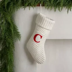 Cream Knit Monogram C Christmas Stocking