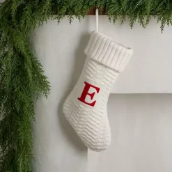 Cream Knit Monogram E Christmas Stocking