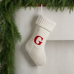 Cream Knit Monogram G Christmas Stocking