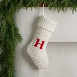 Cream Knit Monogram H Christmas Stocking