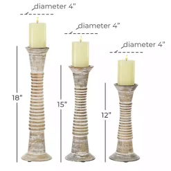 Cream Mango Wood Candle Holders, Set of 3