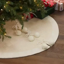 Cream Metallic Pom Pom Christmas Tree Skirt